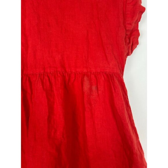 Zara Womens Small Red Tiered Button-Down Dress With Ruffle Sleeves 100% Linen - Picture 7 of 9